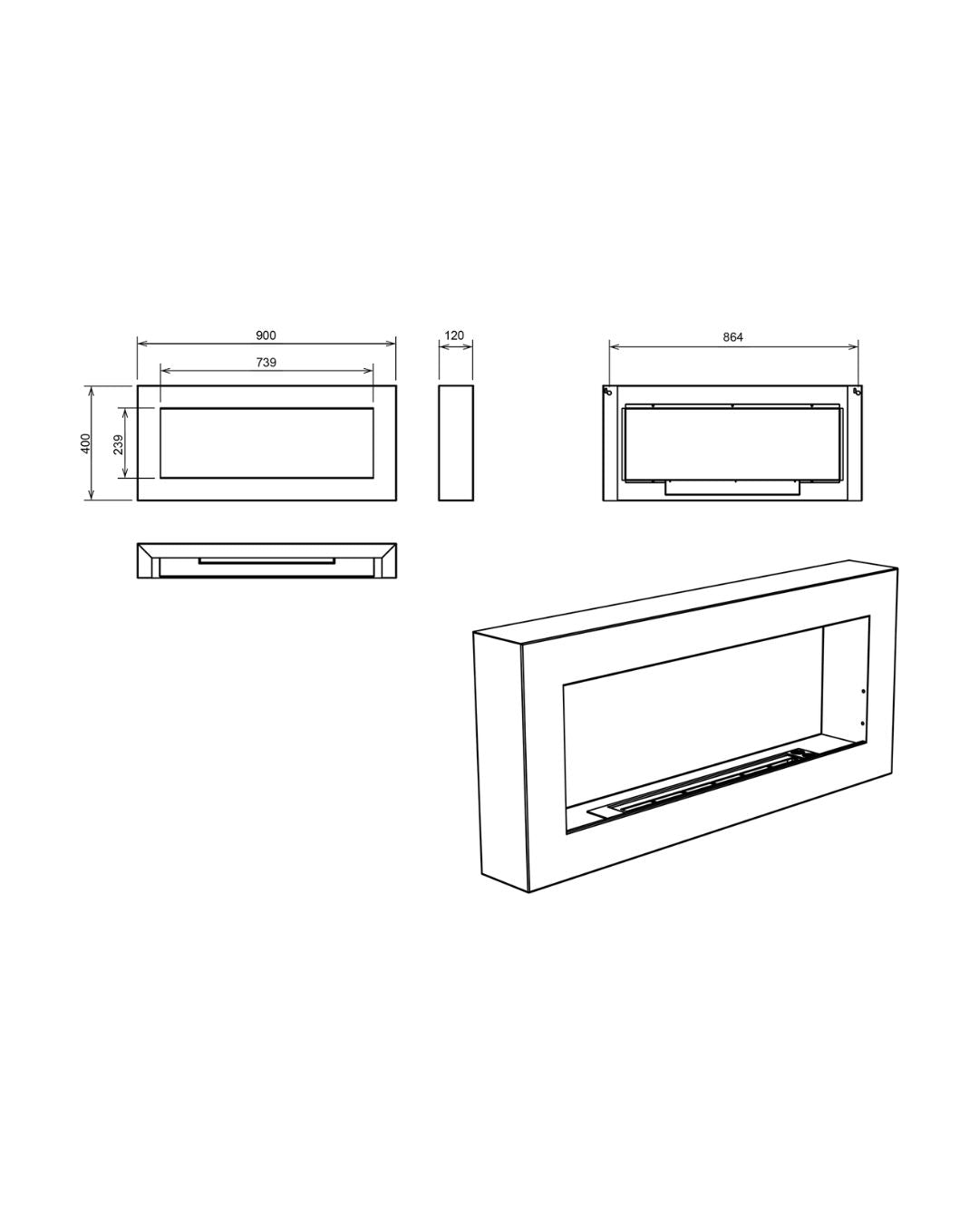 Væghængt Biokamin 900×400 Box – Minimalistisk Design med Glasglas
