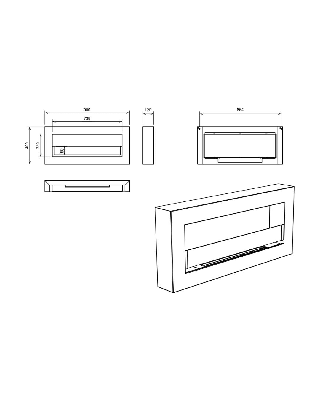 Biopejs BOX 900x400 – sort med glas