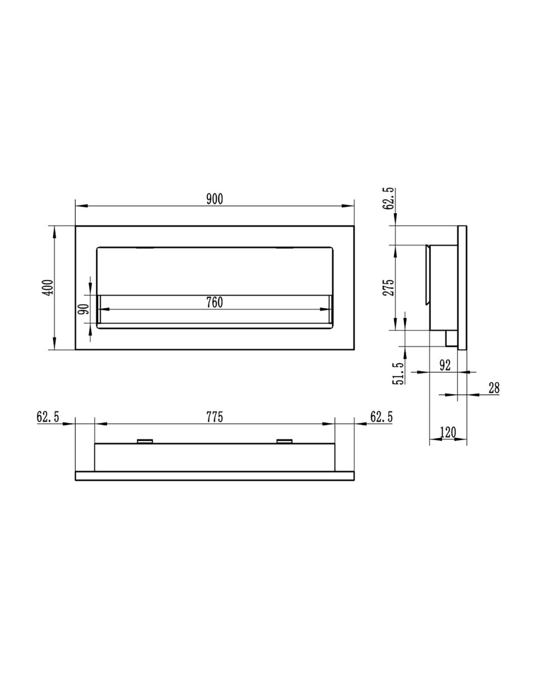 Biopejs 900x400 SLIM – sort struktureret med glas